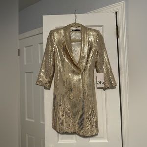 Gold Zara sequin long blazer jacket or dress (for shorter girls)